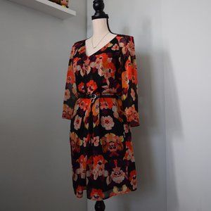 Broadway and Broome | 3/4 Sleeve Drape Floral Dress